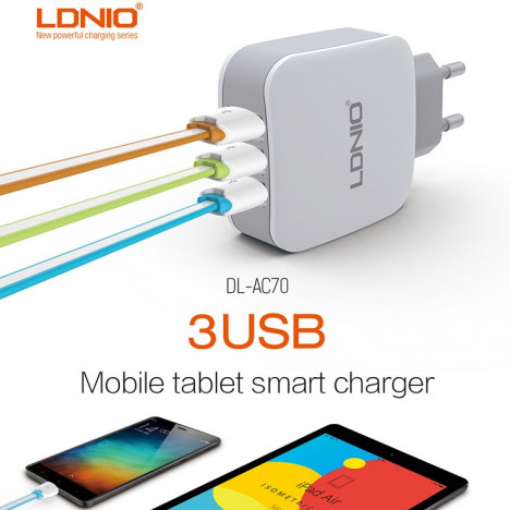 Chargeur LDNIO Adaptateur DL-AC70 Surpuissant Chargeur 3 Ports USB beloccasion maroc