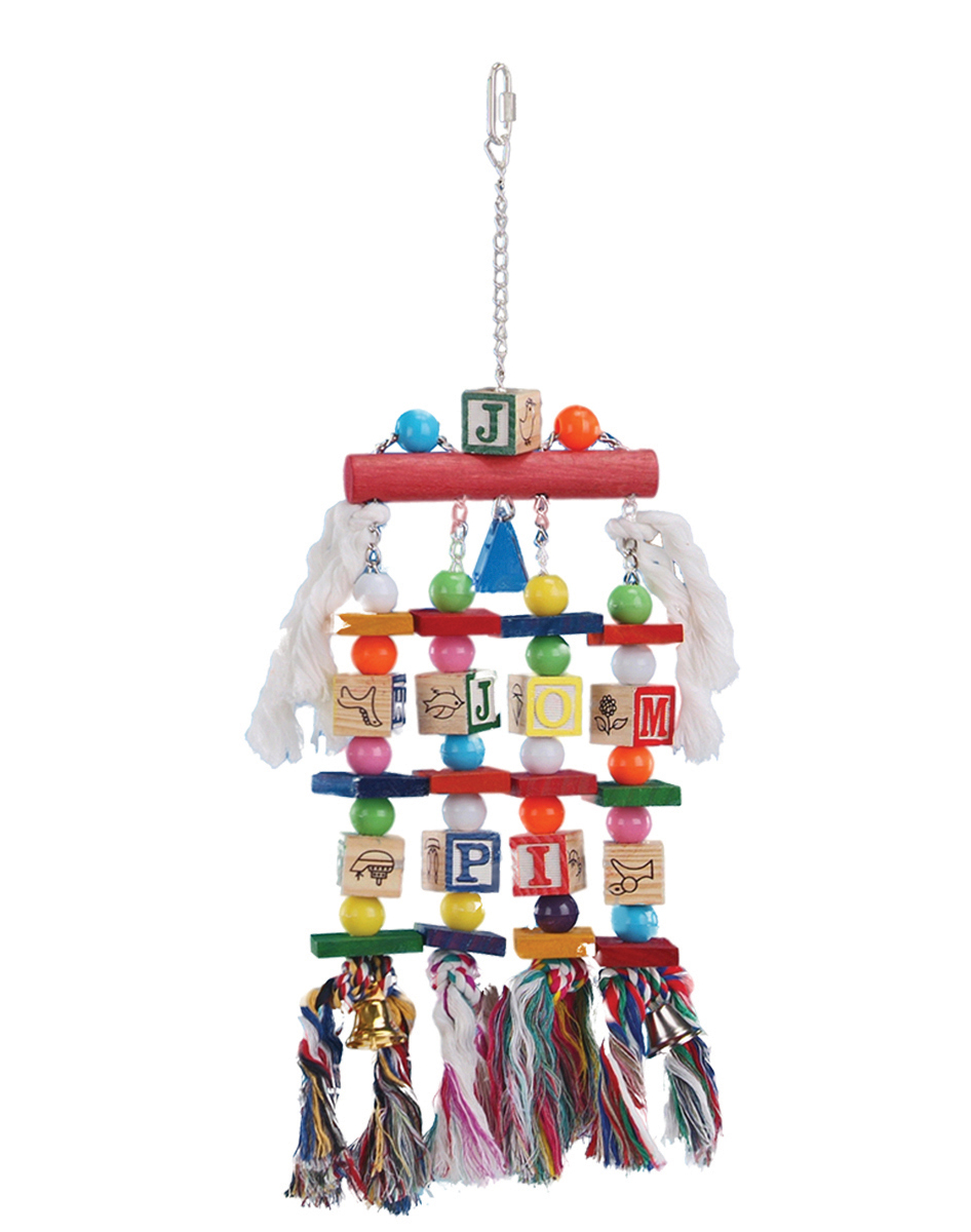 Jouet Multicolore bois, cordes et clochettes pour Perroquet 50 cm - Vadigran vente jouet oiseau au maroc beloccaison.ma