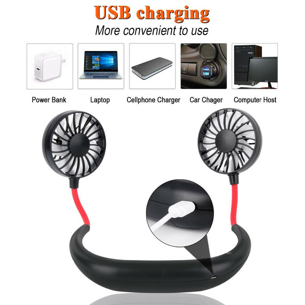 HATMIG Ventilateur Portable de cou, Charge Rapide Mini ventilateur USB  Portable sans lame 3 Vitesses Neck Fan pour Femme Homme Outdoor Home Sports  Travel - Noir : : Informatique