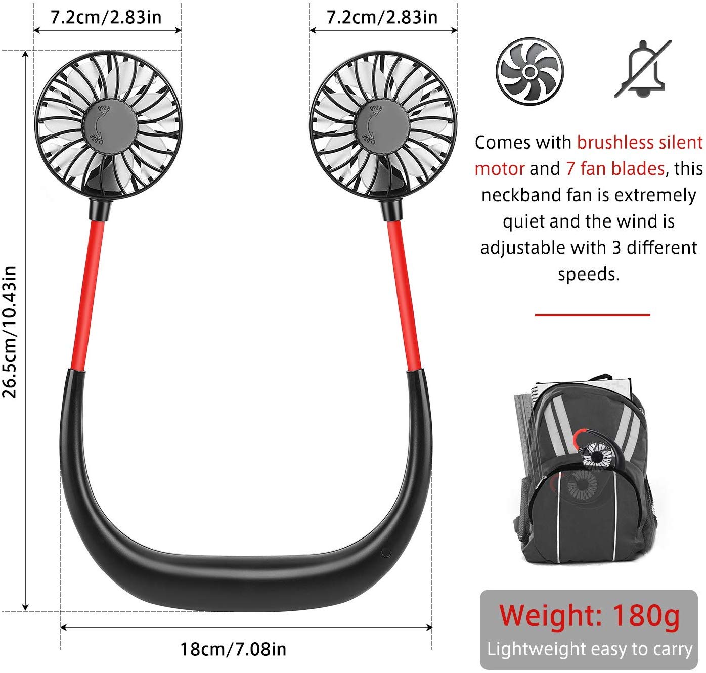 Neck Hanging Sport Fun 360° Portable USB Rechargeable Mini ventilateur portatif de bande de cou avec le refroidisseur d'air Rechargeable d'usb pour le bureau extérieur de voyage portatif beloccasion maroc