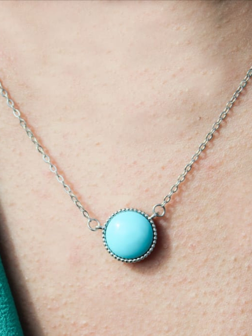 Collier Pierre Ronde turquoise en argent Certifié 925 pour femme