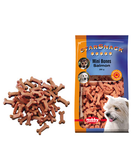 Snack chien biscuits Mini Bones Saumon 200g - Nobby