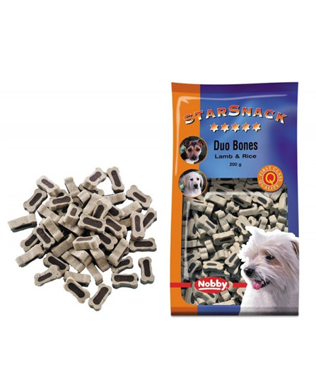 Snack chien biscuits Mini Bones Agneau et Riz 200g - Nobby