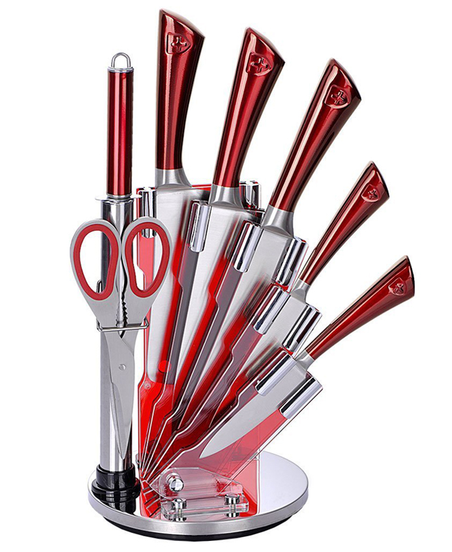 Set de 5 couteaux en Inox avec support acrylique aiguisoir et ciseau - Royalty Line