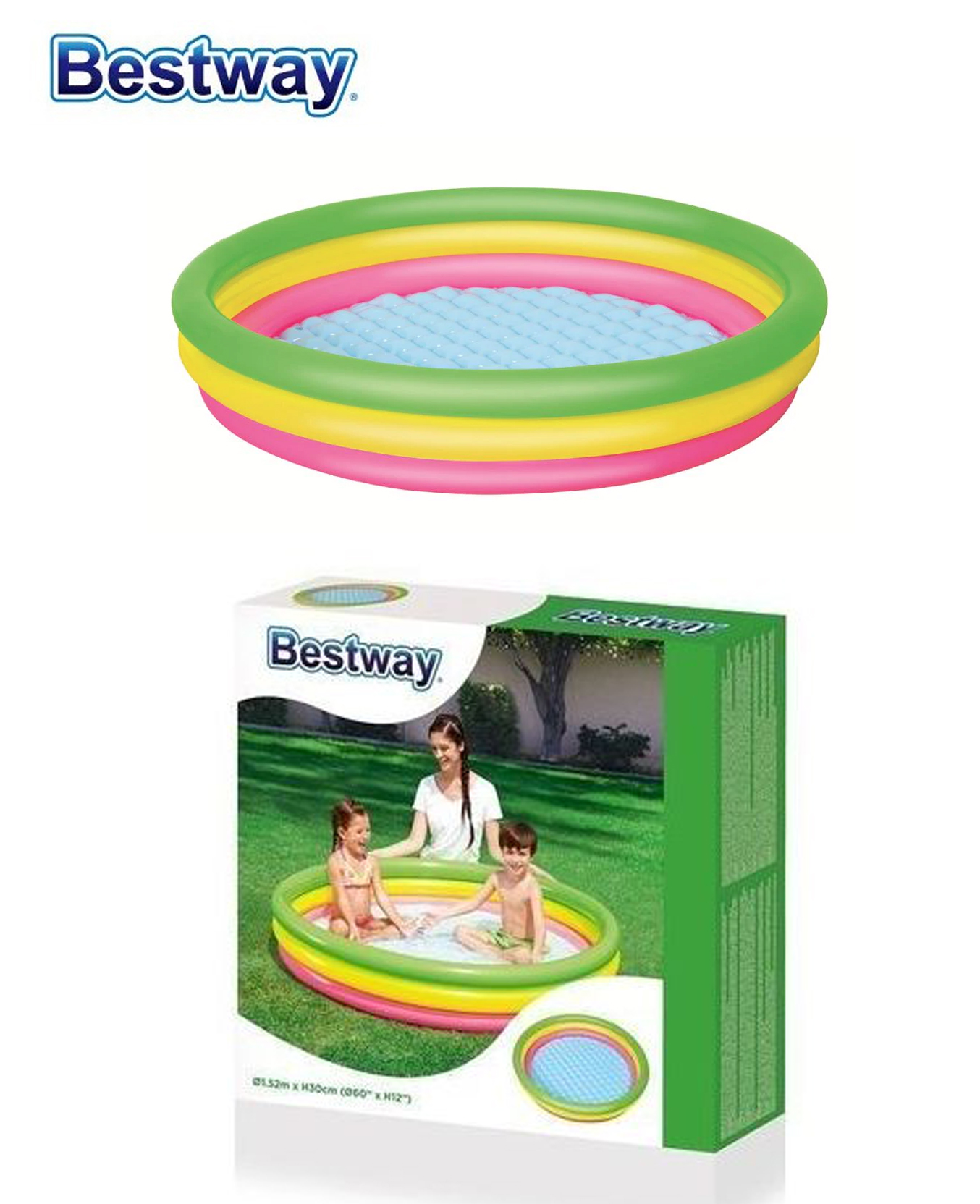 Piscine gonflable 3 boudins arc en ciel 1,02m x 25cm - Bestway