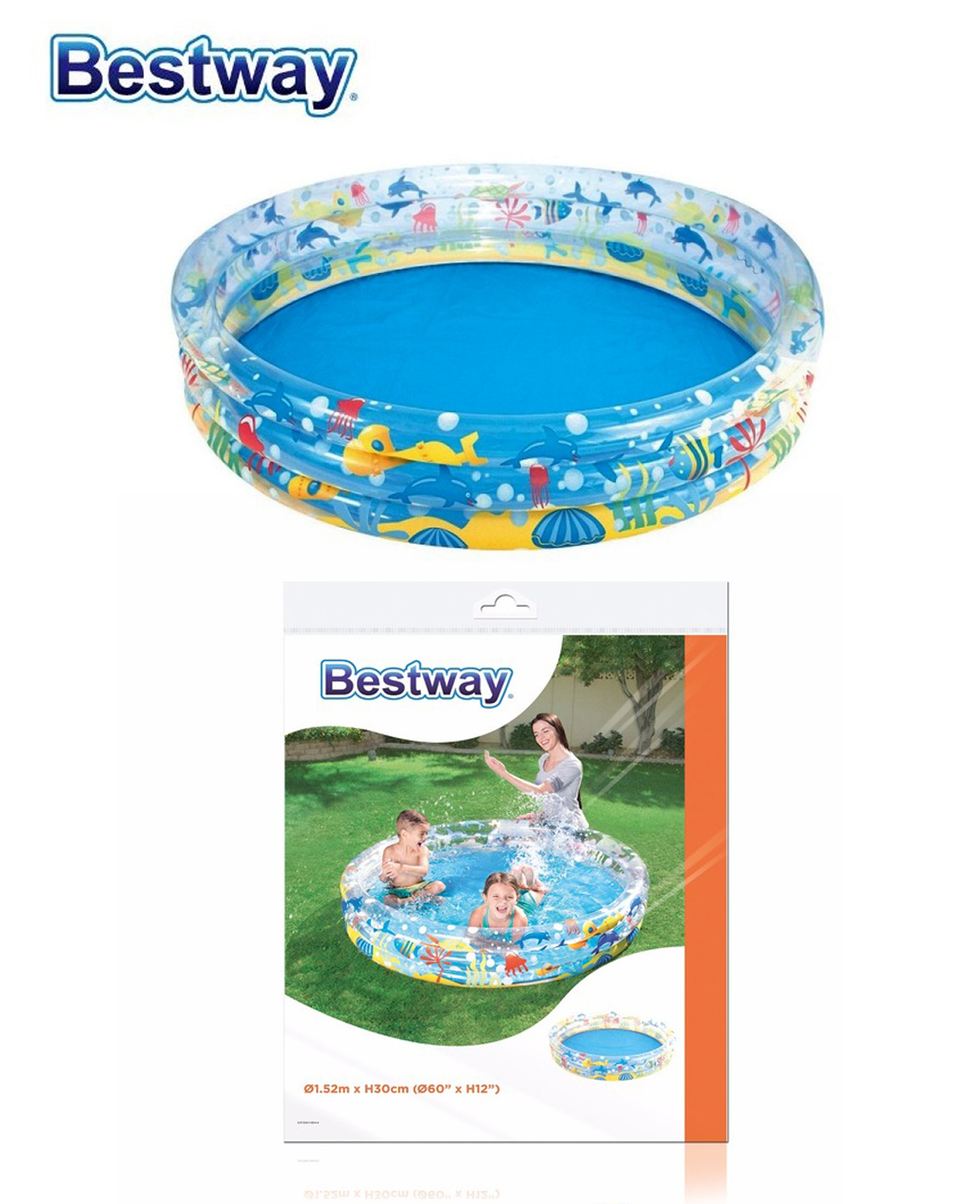 Baignoire gonflable carrée pour bébé Fluo 86 x 86 x 25 cm - Bestway