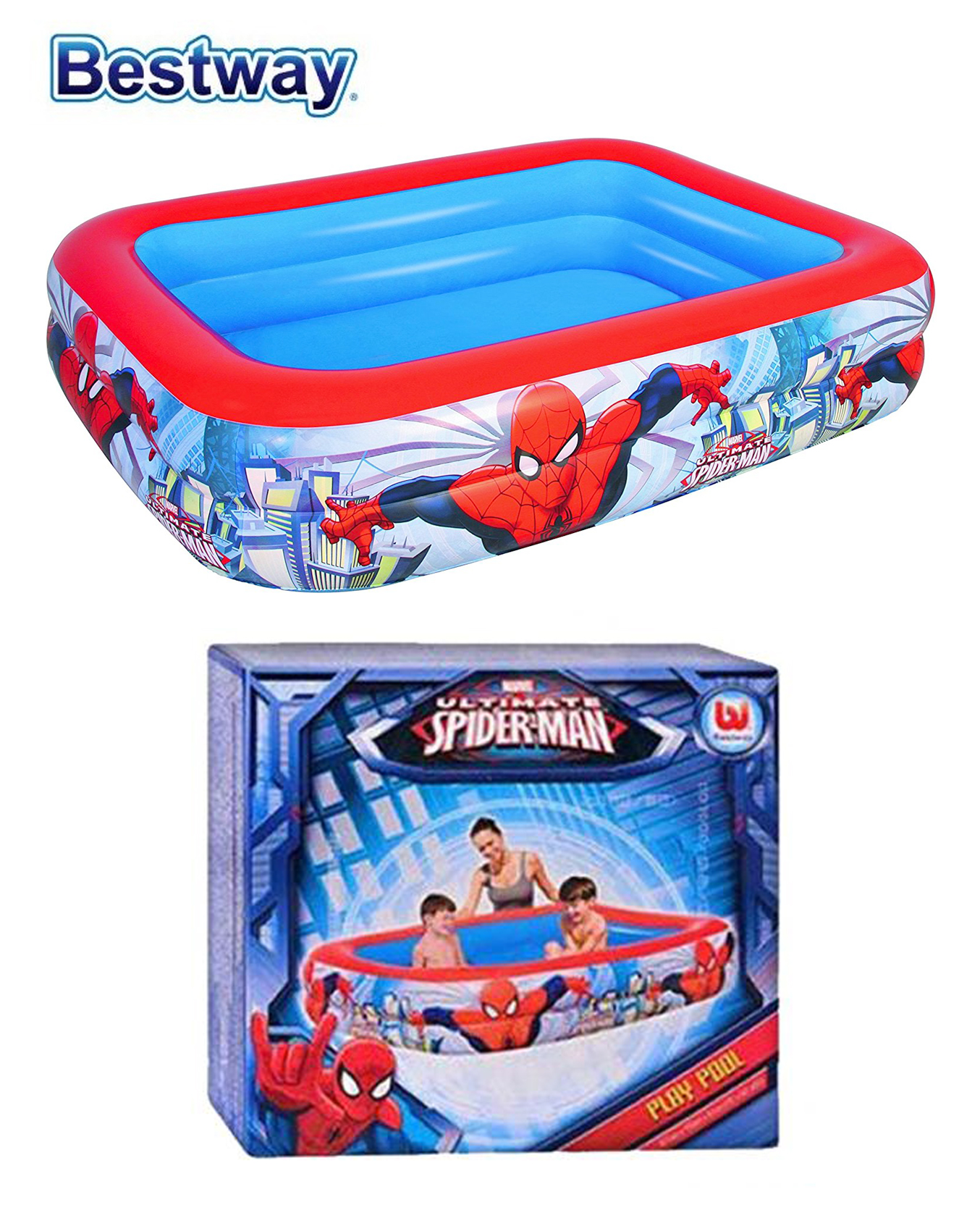 Piscine gonflable décor Ultimate Spider Man 2 boudins 2,01m x 1,50m x 51 cm - Bestway