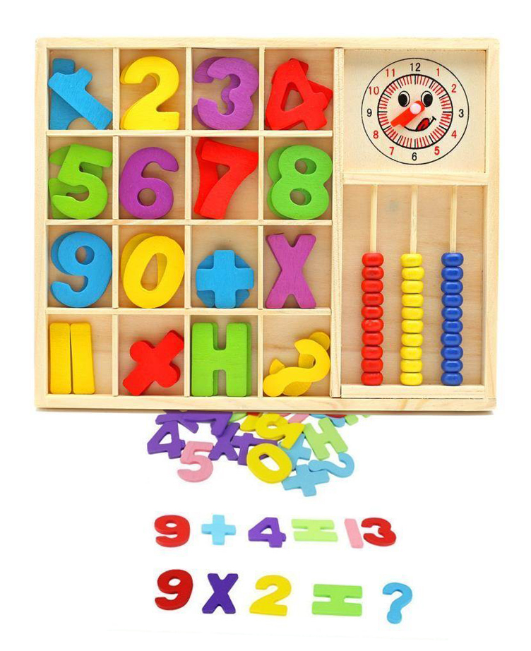 Jeu boite Ã  compter : chiffres abacus et horloge en bois - Montessori