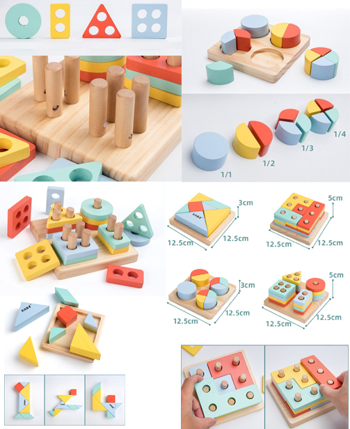 Ensemble 3 jeux en bois Montessori : Mathématiques, motricité, logique