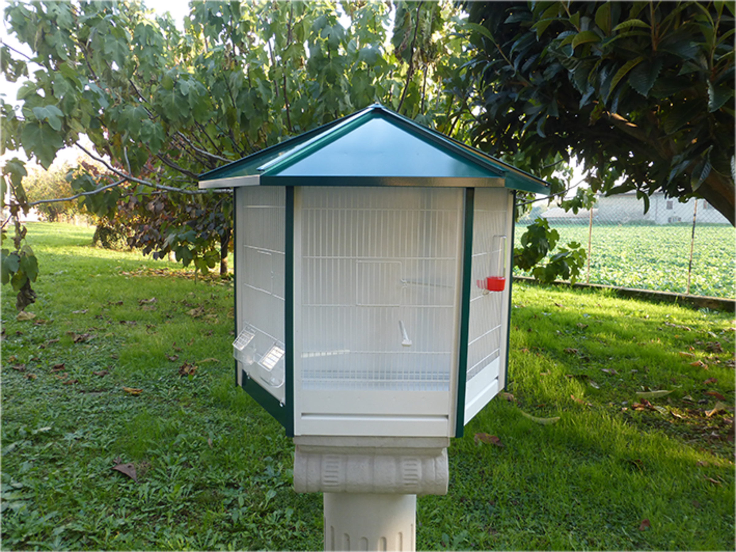 Volière extérieur NR40 vert avec toit blanc pour oiseau de Vadigran