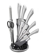 Set de 5 couteaux en Inox avec Ciseau, Fusil et support pivotant 8 pièces - Royalty Line 