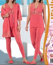 Pyjama de nuit Rose Fushia avec dentelle 3 pièces femme - Jenika