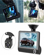 Camera de tableau de bord 1080P HD 4 pouces, 3 caméras, enregistreur vidéo pour voiture