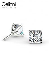 Boucles d'Oreilles Diamants Princesses Or Blanc 800/1000 0.50 Carat